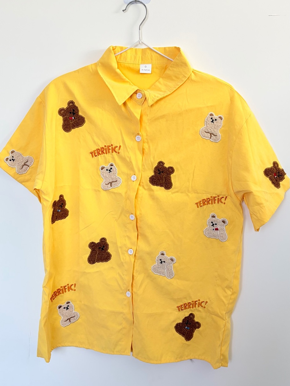 Yellow 'Terrific' Teddy Patch Short Sleeve Shirt
